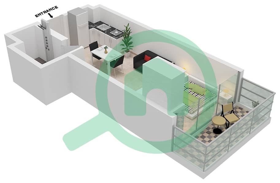Азизи Ривьера 35 - Апартамент Студия планировка Тип 3 2-7 Floor interactive3D