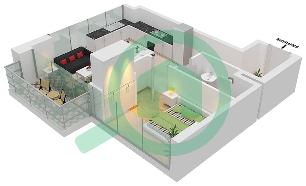 Азизи Ривьера 35 - Апартамент 1 Спальня планировка Тип 1B 2-7 Floor interactive3D