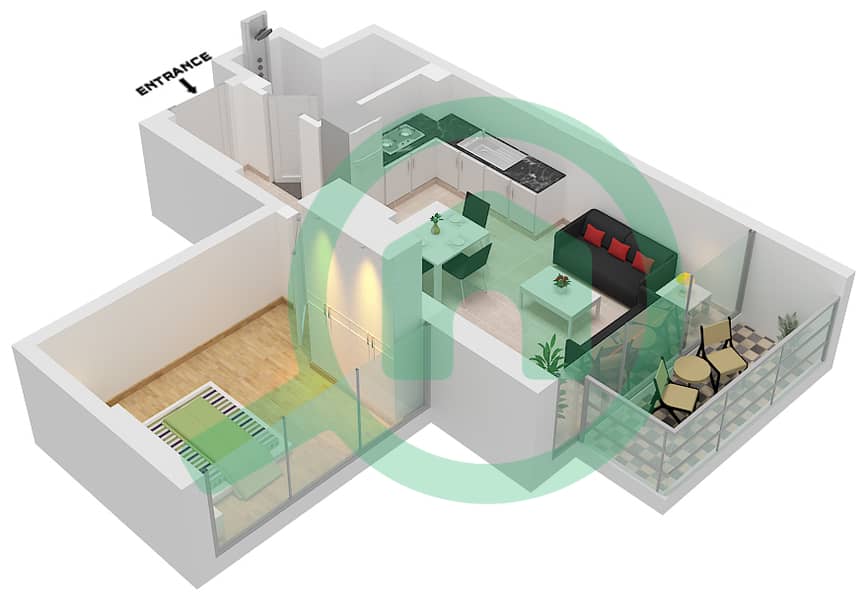 المخططات الطابقية لتصميم النموذج 4B شقة 1 غرفة نوم - عزيزي ريفييرا 35 2-7 Floor interactive3D