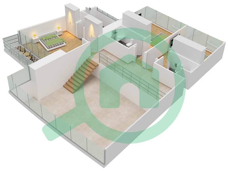 المخططات الطابقية لتصميم النموذج 1 شقة 3 غرف نوم - برج كافالي First Floor interactive3D