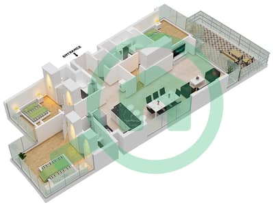 المخططات الطابقية لتصميم النموذج TYPE-A-LEVEL 24-37 شقة 3 غرف نوم - برج كافالي