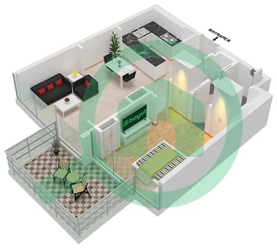 المخططات الطابقية لتصميم النموذج TYPE-A-LEVEL 4-8 شقة 1 غرفة نوم - برج كافالي