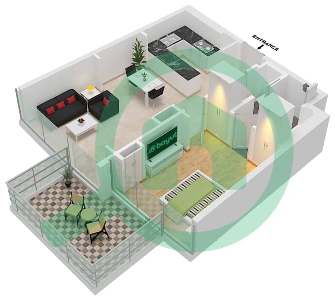 Cavalli Tower - 1 Bedroom Apartment Type TYPE-A-LEVEL 4-8 Floor plan interactive3D