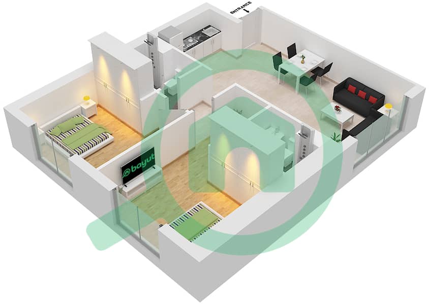 المخططات الطابقية لتصميم النموذج / الوحدة A4/10    FLOOR 6 شقة 2 غرفة نوم - أبراج التنين interactive3D