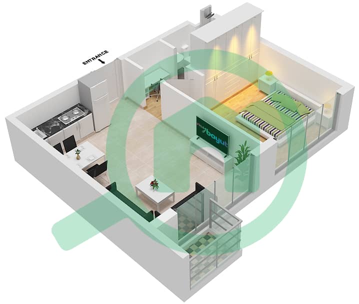 المخططات الطابقية لتصميم النموذج / الوحدة B3/10    FLOOR  21 شقة 1 غرفة نوم - أبراج التنين interactive3D