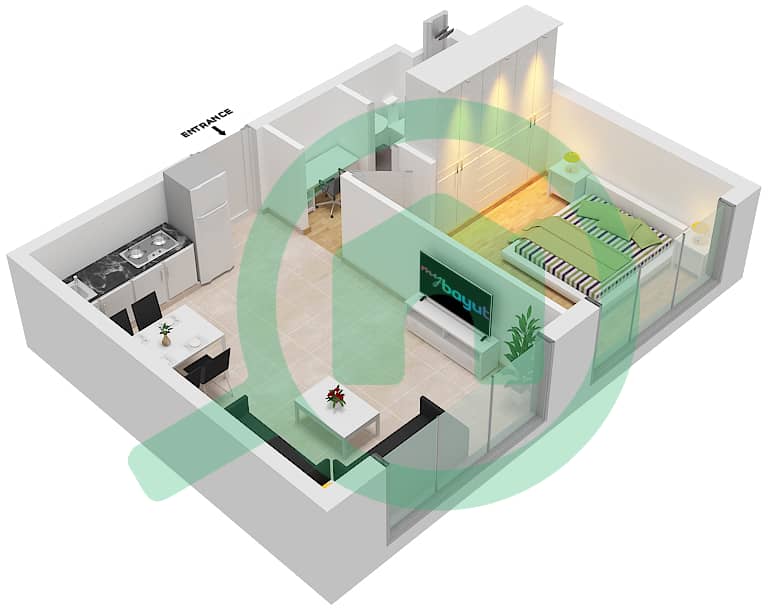 المخططات الطابقية لتصميم النموذج / الوحدة B3/12   FLOOR 6 شقة 1 غرفة نوم - أبراج التنين interactive3D