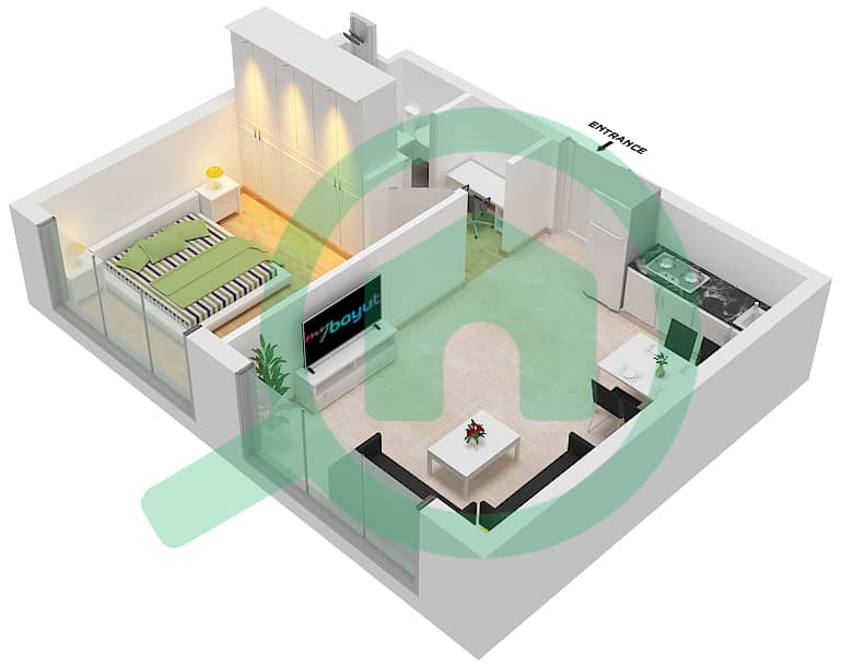 المخططات الطابقية لتصميم النموذج / الوحدة B4/16    FLOOR 6 شقة 1 غرفة نوم - أبراج التنين interactive3D