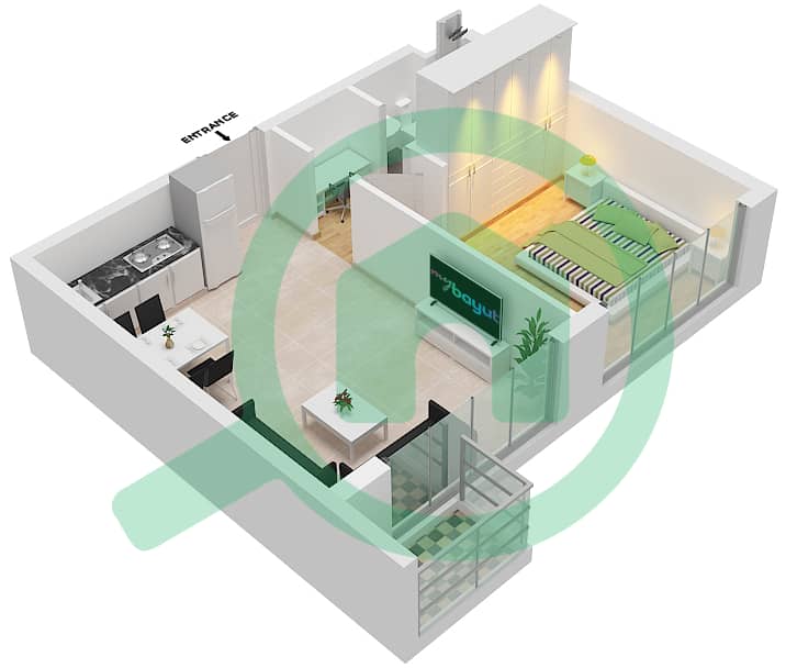 المخططات الطابقية لتصميم النموذج / الوحدة B3/11     FLOOR 7-20,22-3 شقة 1 غرفة نوم - أبراج التنين interactive3D