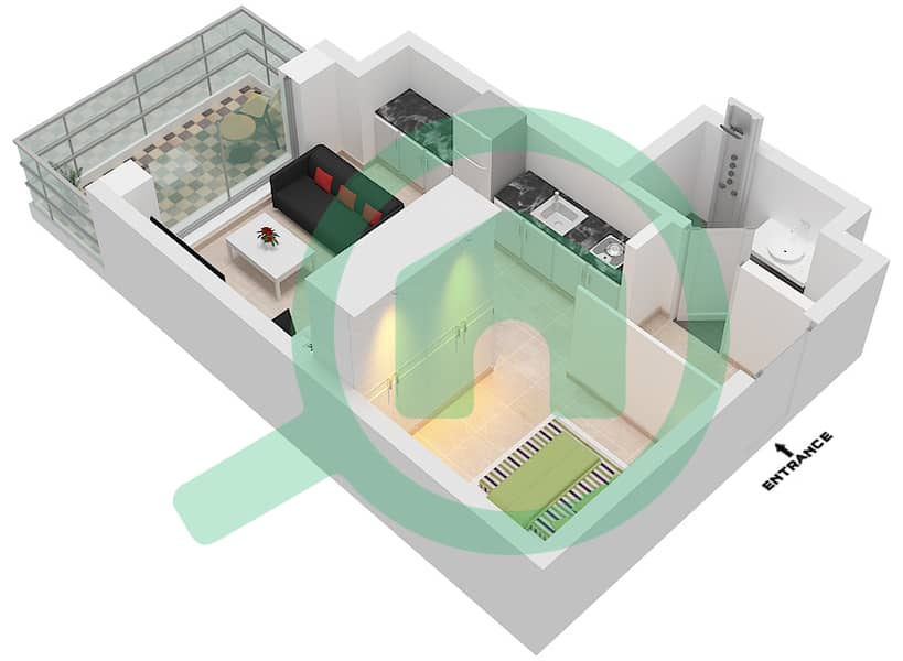 Al Raha Lofts - Studio Apartment Type S-1 Floor plan interactive3D