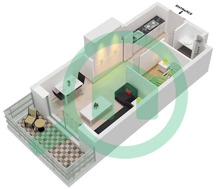 Al Raha Lofts - Studio Apartment Type S-2 Floor plan interactive3D