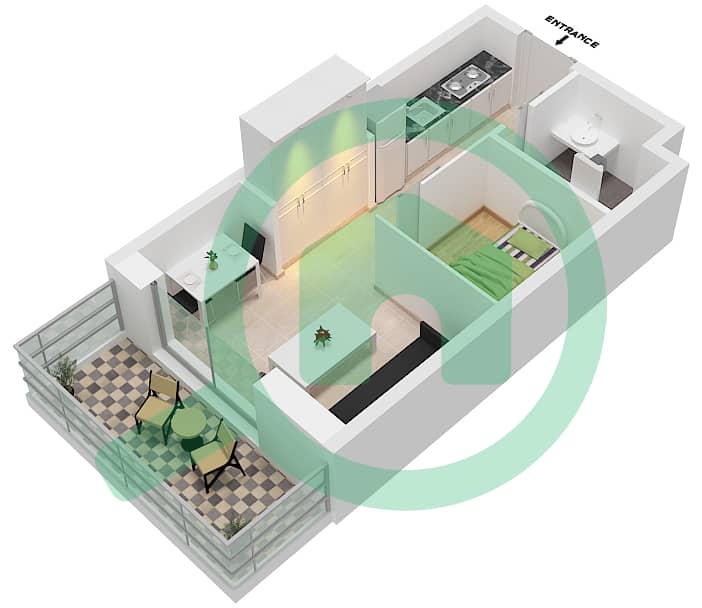 Аль Раха Лофтс - Апартамент Студия планировка Тип S-3 interactive3D
