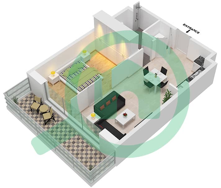 المخططات الطابقية لتصميم النموذج S-5 شقة 1 غرفة نوم - الراحة لوفتس interactive3D