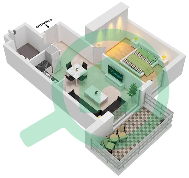 المخططات الطابقية لتصميم النموذج 1B-4 شقة 1 غرفة نوم - الراحة لوفتس interactive3D