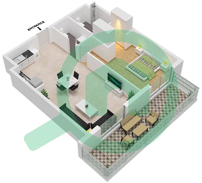 Аль Раха Лофтс - Апартамент 1 Спальня планировка Тип 1B-5 interactive3D