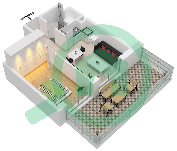 Al Raha Lofts - 1 Bedroom Apartment Type 1B-6 Floor plan interactive3D