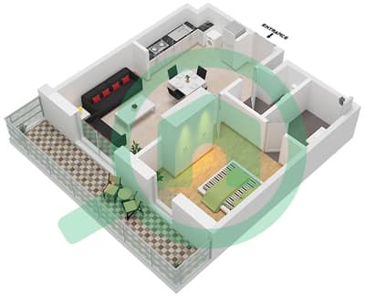 المخططات الطابقية لتصميم النموذج 1B-9 شقة 1 غرفة نوم - الراحة لوفتس