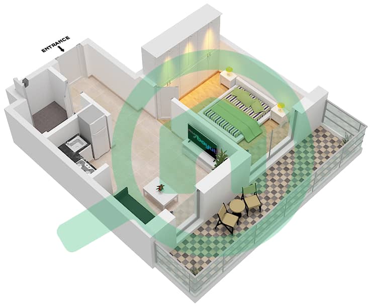 Аль Раха Лофтс - Апартамент 1 Спальня планировка Тип 1B-13 interactive3D
