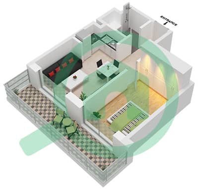 المخططات الطابقية لتصميم النموذج 1B-17 شقة 1 غرفة نوم - الراحة لوفتس