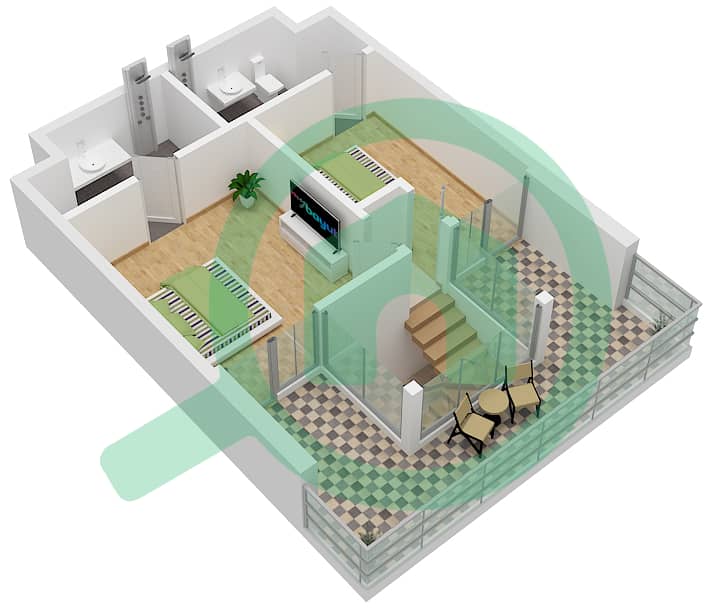 Аль Раха Лофтс - Апартамент 2 Cпальни планировка Тип 1DB-3 Upper Floor interactive3D