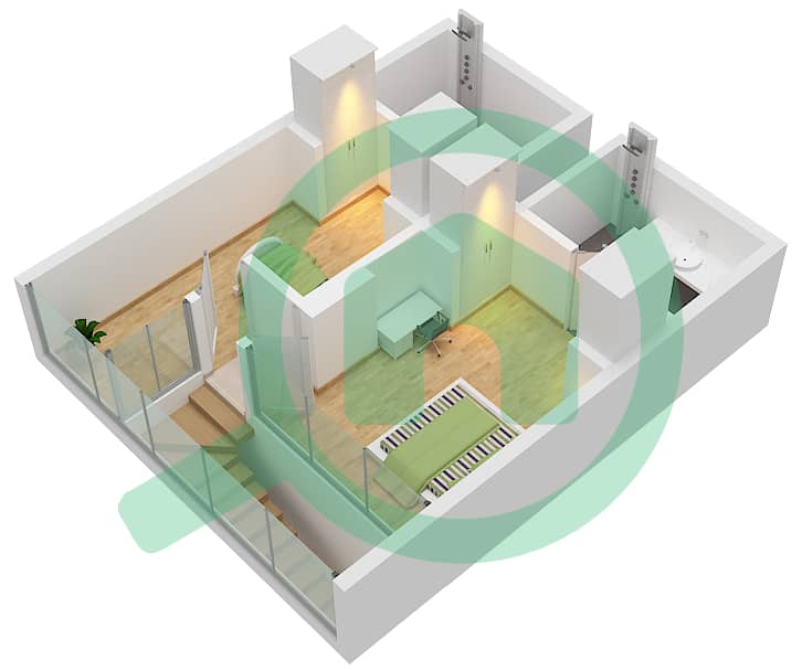 المخططات الطابقية لتصميم النموذج 1DB-4 شقة 2 غرفة نوم - الراحة لوفتس Upper Floor interactive3D