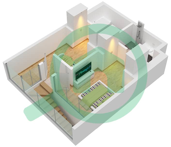 Al Raha Lofts - 2 Bedroom Apartment Type 1DB-5 Floor plan Upper Floor interactive3D