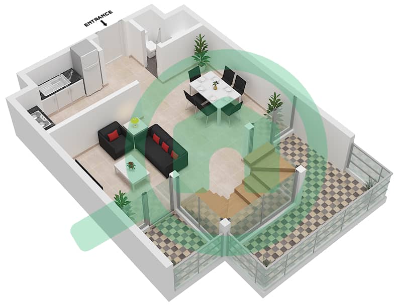 Аль Раха Лофтс - Апартамент 2 Cпальни планировка Тип 1DB-3 Lower Floor interactive3D