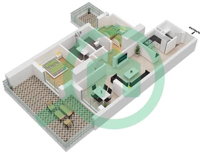 Al Raha Lofts - 2 Bedroom Apartment Type 2B-1 Floor plan