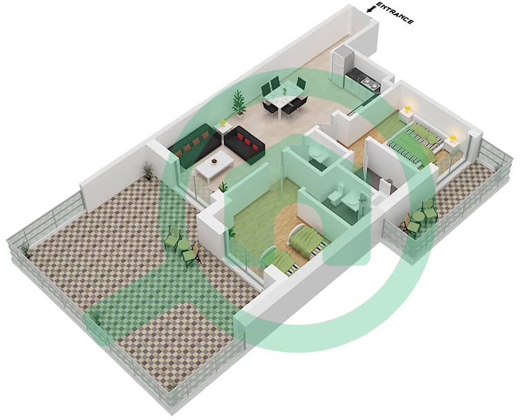 Al Raha Lofts - 2 Bedroom Apartment Type 2B-6 Floor plan interactive3D