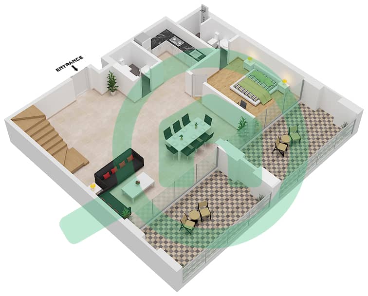 المخططات الطابقية لتصميم النموذج 4DB-2 شقة 4 غرف نوم - الراحة لوفتس Lower Floor interactive3D