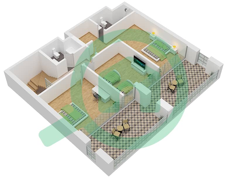 المخططات الطابقية لتصميم النموذج 4DB-2 شقة 4 غرف نوم - الراحة لوفتس Upper Floor interactive3D