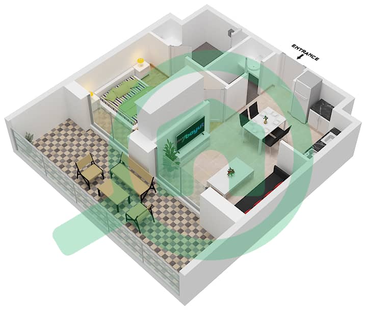 المخططات الطابقية لتصميم النموذج 1B-23 شقة 1 غرفة نوم - الراحة لوفتس interactive3D