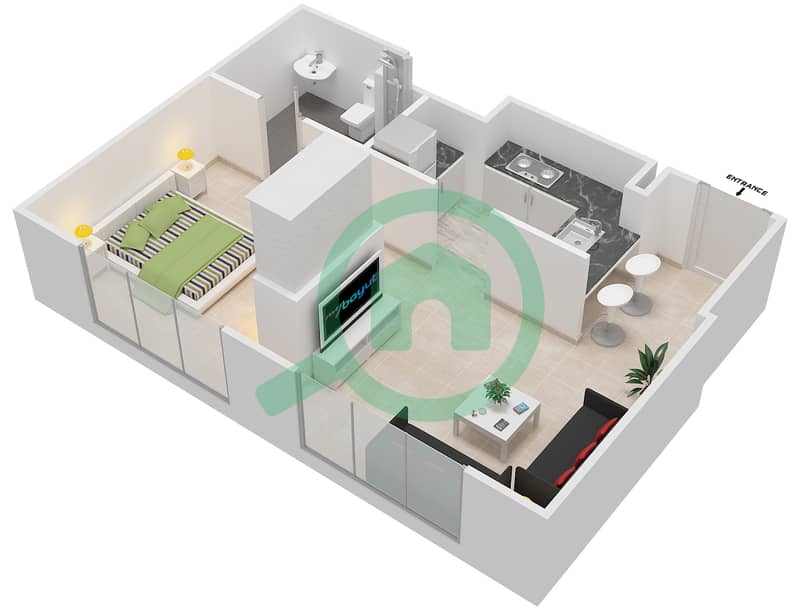 Hartland Greens - Studio Apartment Unit 2104,2109,2136,3103 Floor plan Floor 1-8 interactive3D
