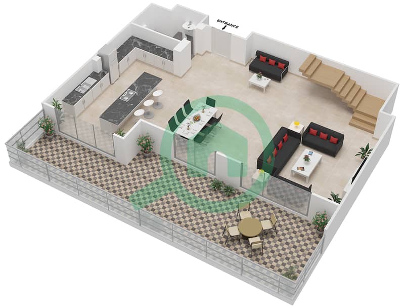 المخططات الطابقية لتصميم الوحدة 4702,4706,4708 شقة 2 غرفة نوم - هارتلاند غرينز Lower Floor 7 interactive3D