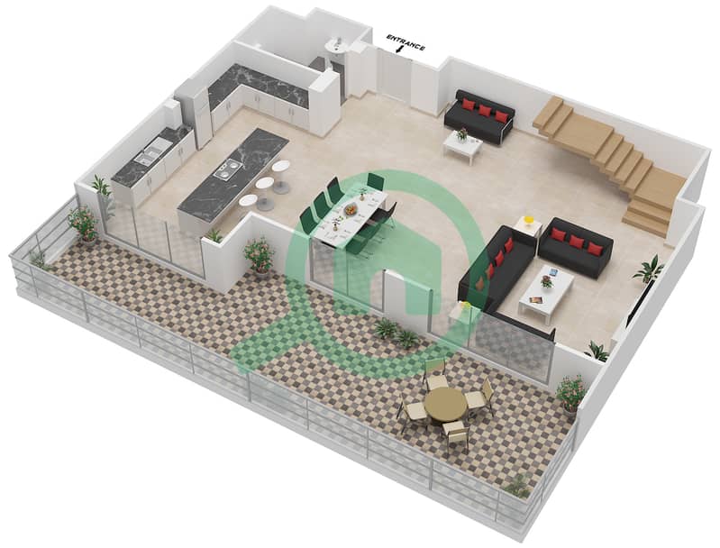 哈特兰绿意公寓 - 2 卧室公寓单位4702,4706,4708戶型图 Lower Floor 7 interactive3D