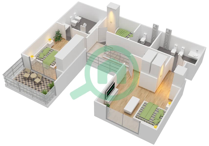 المخططات الطابقية لتصميم الوحدة 4702,4706,4708 شقة 2 غرفة نوم - هارتلاند غرينز Upper Floor 8 interactive3D
