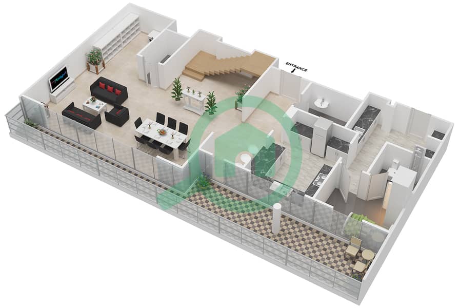 哈特兰绿意公寓 - 3 卧室公寓单位2713,2714,2718,2719戶型图 Lower Floor 7 interactive3D