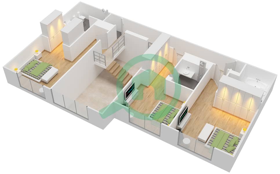 哈特兰绿意公寓 - 3 卧室公寓单位2713,2714,2718,2719戶型图 Upper Floor 8 interactive3D