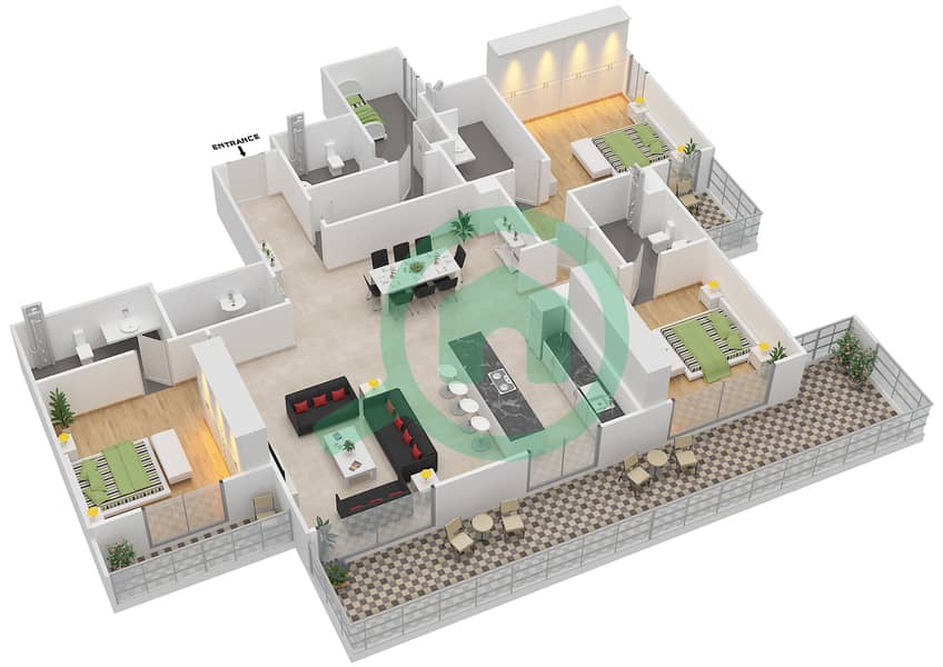 Hartland Greens - 3 Bedroom Apartment Unit 4007,4104,4110,4203 Floor plan Ground Floor 1-6 interactive3D