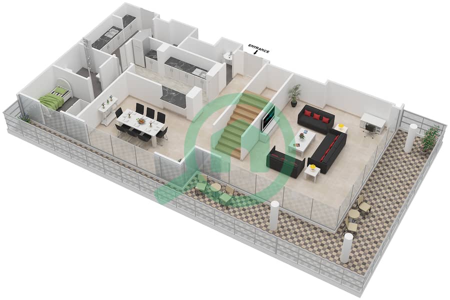 哈特兰绿意公寓 - 2 卧室公寓单位2715,2716,3702,3703戶型图 Lower Floor 7 interactive3D