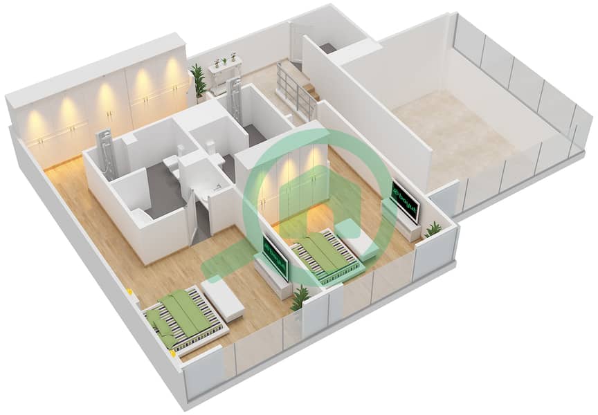 哈特兰绿意公寓 - 2 卧室公寓单位2715,2716,3702,3703戶型图 Upper Floor 8 interactive3D