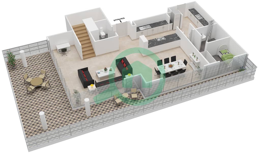 المخططات الطابقية لتصميم النموذج F DUPLEX شقة 2 غرفة نوم - هارتلاند غرينز Lower Floor 7 interactive3D