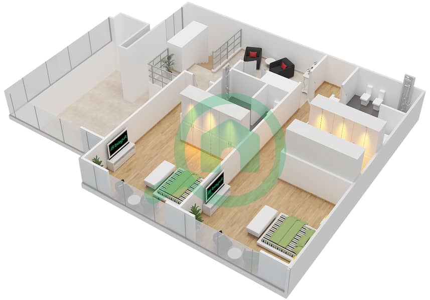 المخططات الطابقية لتصميم النموذج F DUPLEX شقة 2 غرفة نوم - هارتلاند غرينز Upper Floor 8 interactive3D