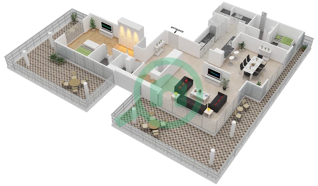 المخططات الطابقية لتصميم الوحدة 3701 شقة 4 غرف نوم - هارتلاند غرينز Lower Floor 7 interactive3D