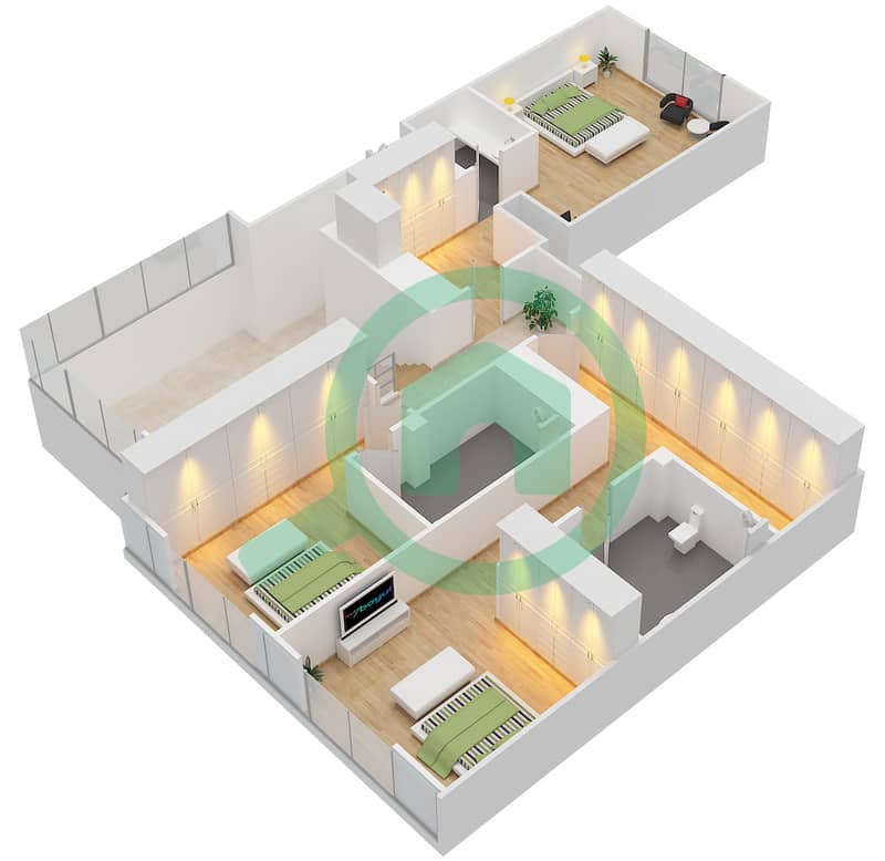 المخططات الطابقية لتصميم الوحدة 3701 شقة 4 غرف نوم - هارتلاند غرينز Upper Floor 8 interactive3D