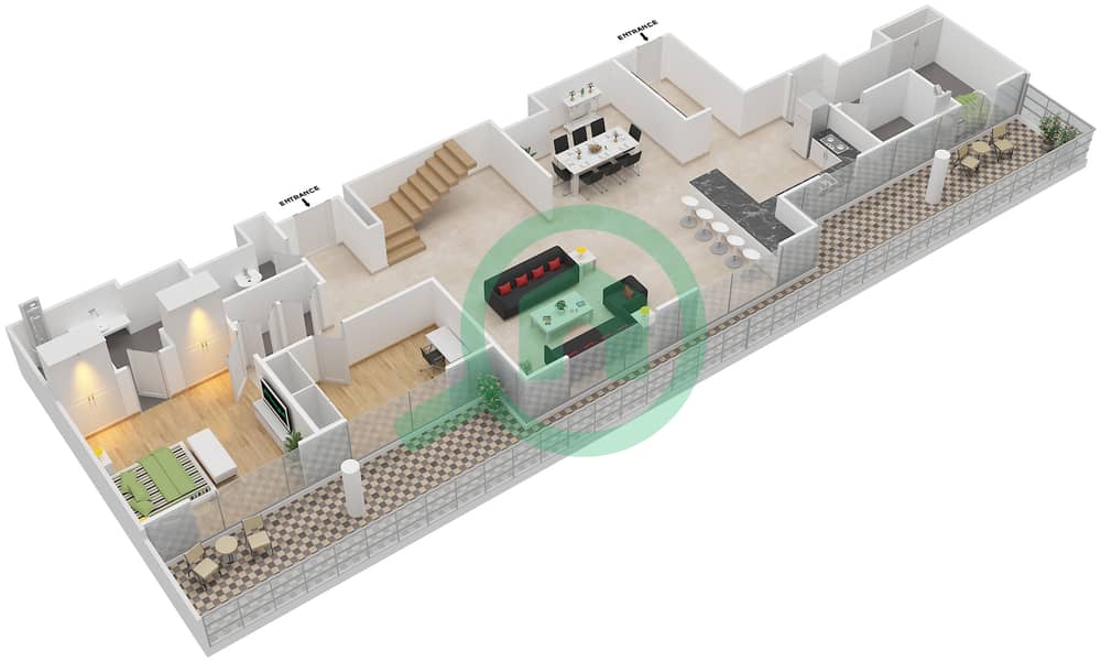 المخططات الطابقية لتصميم الوحدة 1702 شقة 4 غرف نوم - هارتلاند غرينز Lower Floor 7 interactive3D