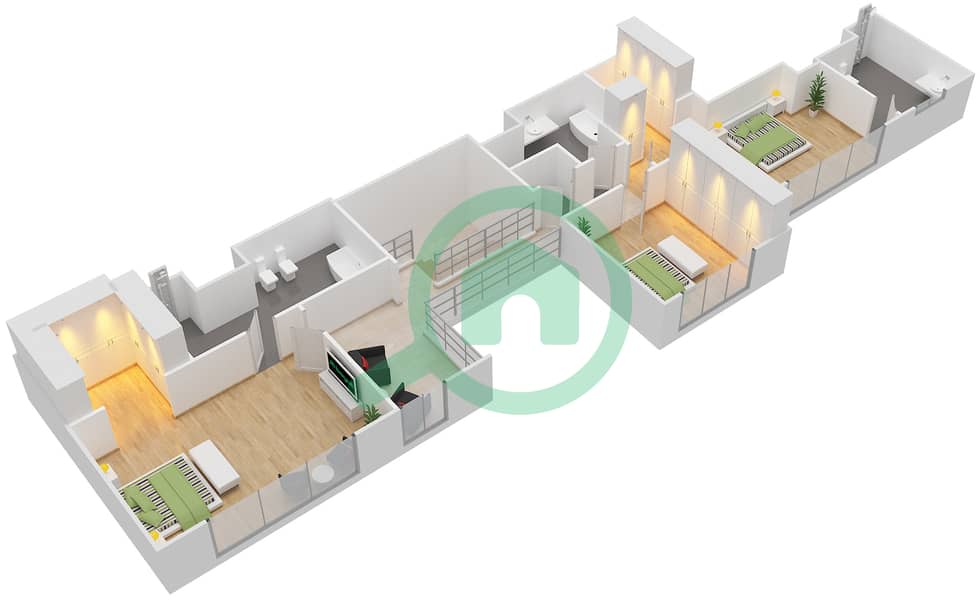 المخططات الطابقية لتصميم الوحدة 1702 شقة 4 غرف نوم - هارتلاند غرينز Upper Floor 8 interactive3D