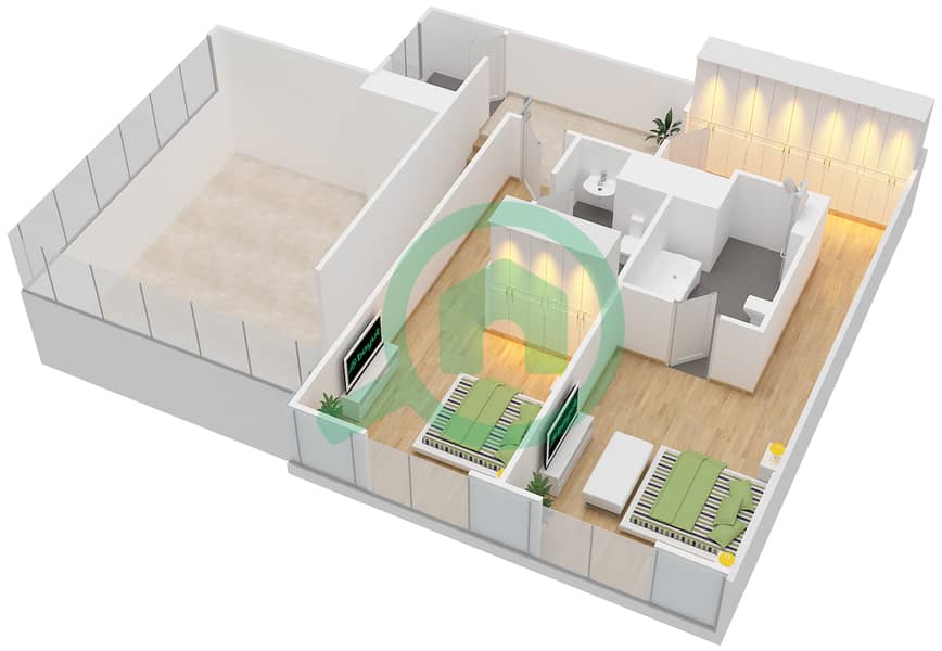 المخططات الطابقية لتصميم الوحدة 2714,2715,3702,3703 شقة 2 غرفة نوم - هارتلاند غرينز Upper Floor 8 interactive3D