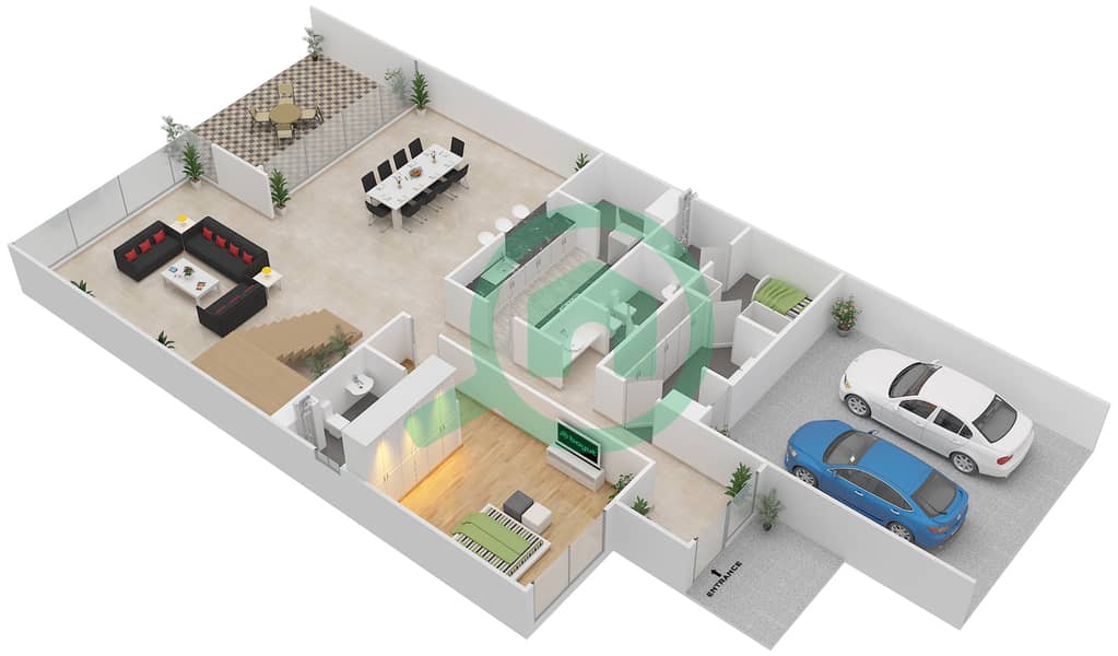 Jawaher Saadiyat - 4 Bedroom Townhouse Type OPTION B - END UNIT 1 Floor plan interactive3D