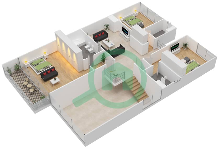 Jawaher Saadiyat - 4 Bedroom Townhouse Type OPTION B - END UNIT 1 Floor plan interactive3D