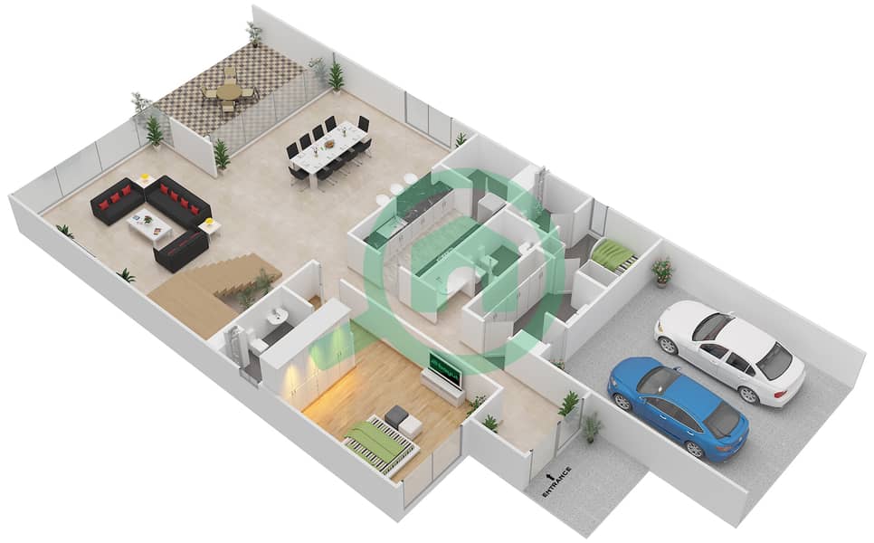 Jawaher Saadiyat - 4 Bedroom Townhouse Type OPTION B - END UNIT 2 Floor plan interactive3D